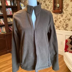 Women Full-Zip Fleece Jacket Zip Pockets Brown Size S